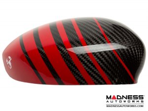 FIAT 500 Mirror Covers - Carbon Fiber - Red Racing Stripe w/ White Scorpion V2